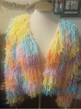 Fashion Nova Pastel Multi-Color Fringe Yarn Jacket